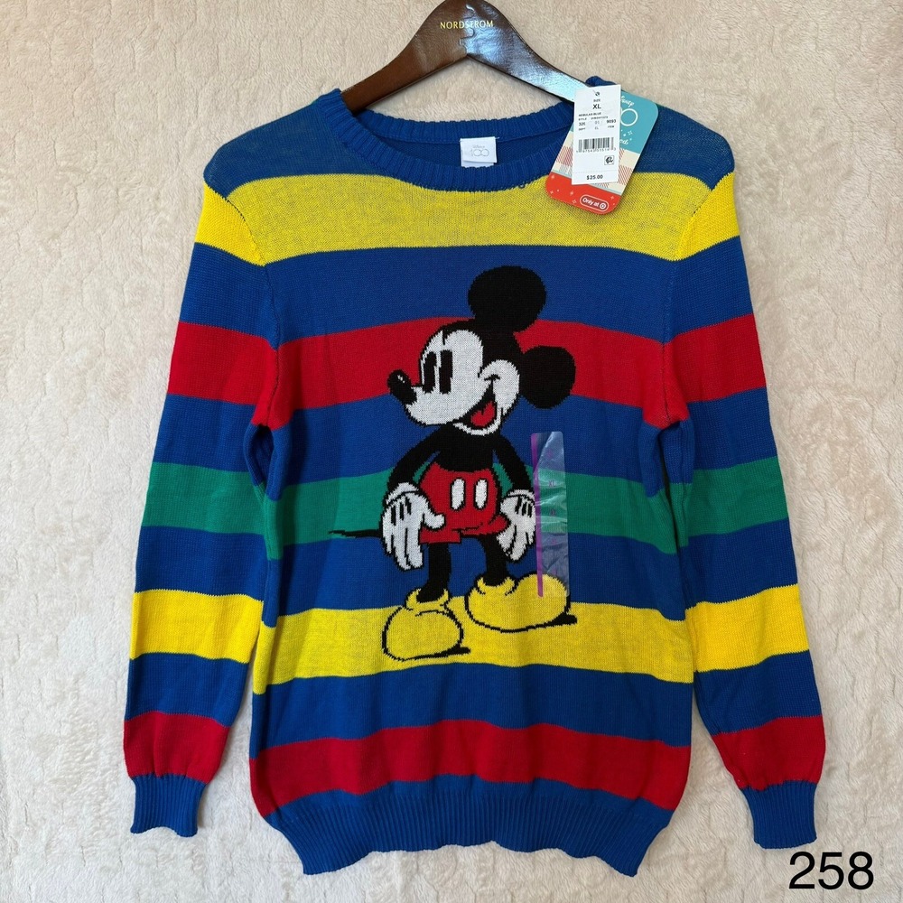 NWT Mickey Mouse Sweater Retro Striped Reimagined Kids Disney 100 Youth Sz XL